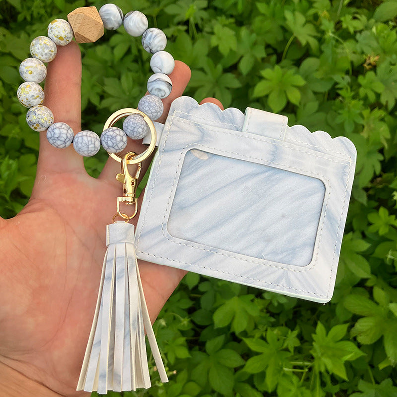 Wholesale Card Holder Pu Tassel Beads Bracelet Wallet Keychain